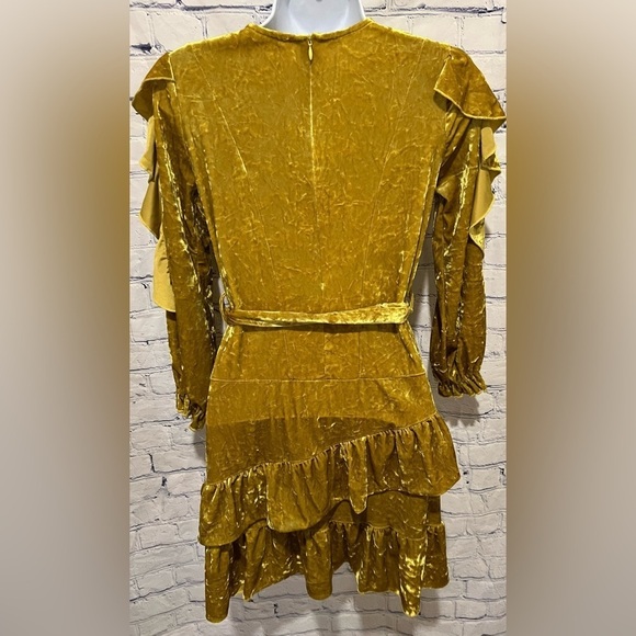Elisa Made In Italy Gold Velvet Velour Long Sleeve Belted Dress Size XL - Picture 3 of 7